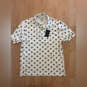 NWT!! Back Nine Bullies Golf co. White Polo with Green Brown Pine Print size XL